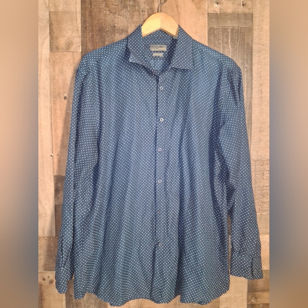 Black Label by Ruffini Slim Fit Blue & White Button Shirt Size Mens XL